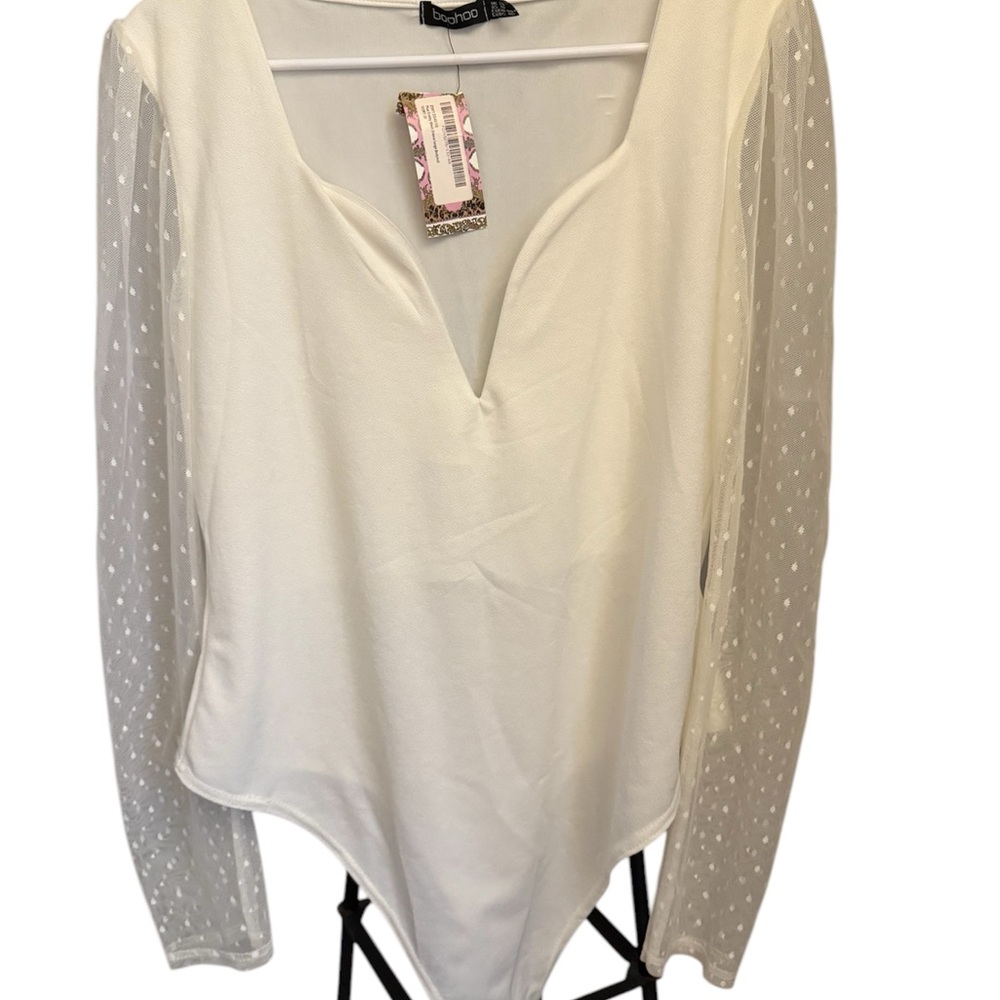 Elegant White Bodysuit with Sheer Sleeves